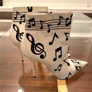 Dolce & Gabbana White Patent Leather Music Note Ankle Boots 40